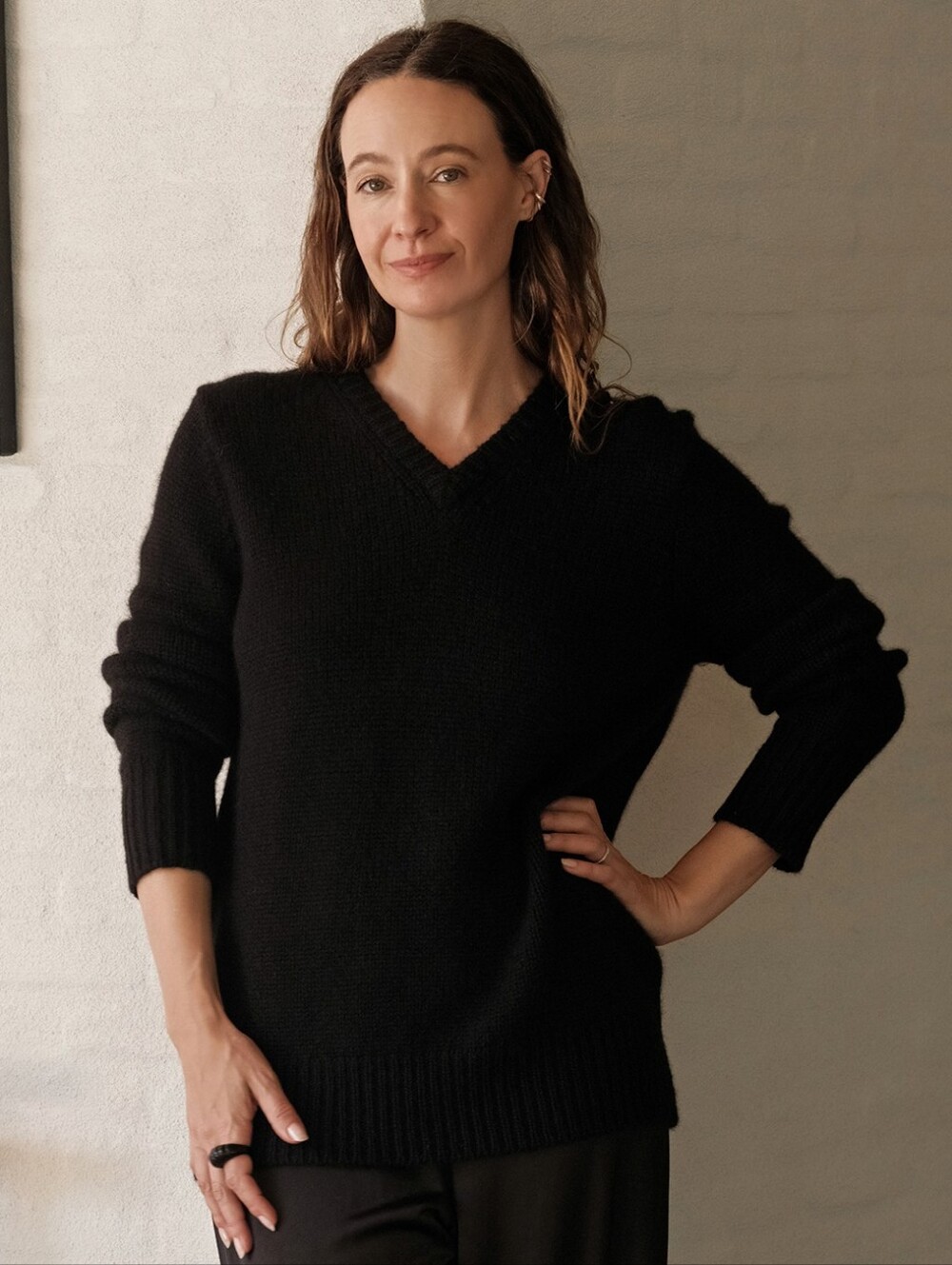 NWT Jenni Kayne Cashmere Kate V-Neck Black XS/Small Oversized